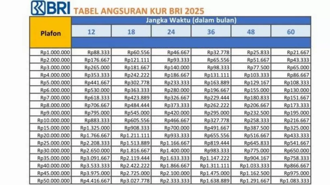 Modal Usaha Rp250 Juta Hanya Cicil Rp146 Ribu per Bulan! Cek Tabel Angsuran Non KUR BRI 2025