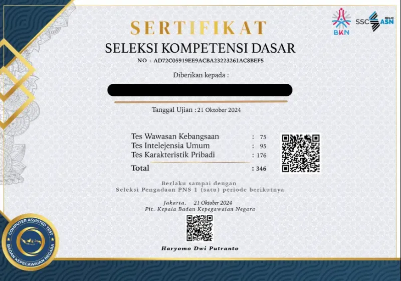 Link dan Cara Download Sertifikat Nilai Seleksi Kompetensi PPPK 2024 Tahap 2 dari BKN